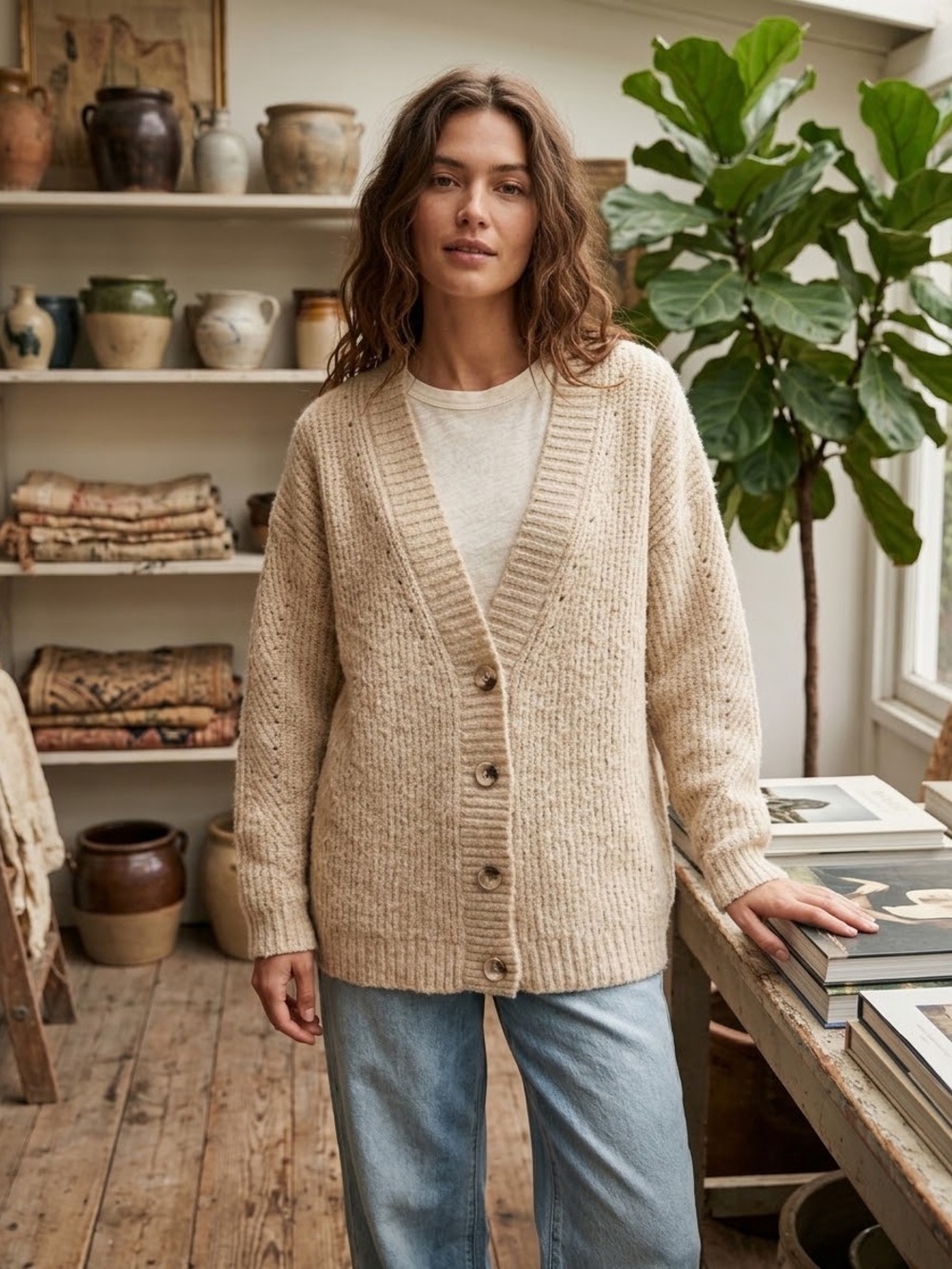 Old Navy Speckled Button-Front Shaker Fisherman Sweater Cardigan Oversized S